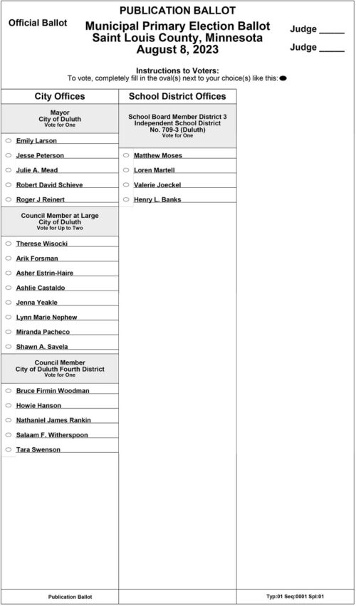 Duluth 2023 Primary Election Sample Ballot Perfect Duluth Day